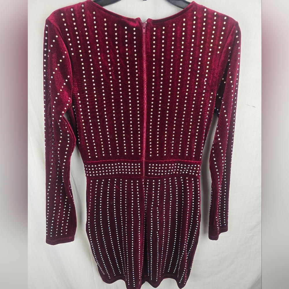 Windsor Elegant Burgundy Studded Long Sleeve Wrap Dress Sz M - Picture 8 of 13